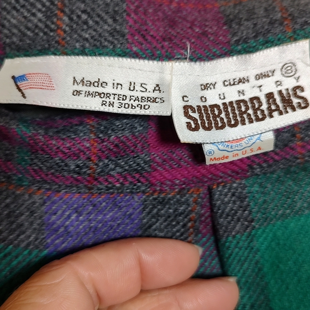 Country Suburbans Vintage Wool Plaid A-Line Skirt - Green and Purple - Picture 6 of 7